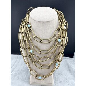 Heavy Layered Chain Necklace Goth Steampunk Brass Tone 16"